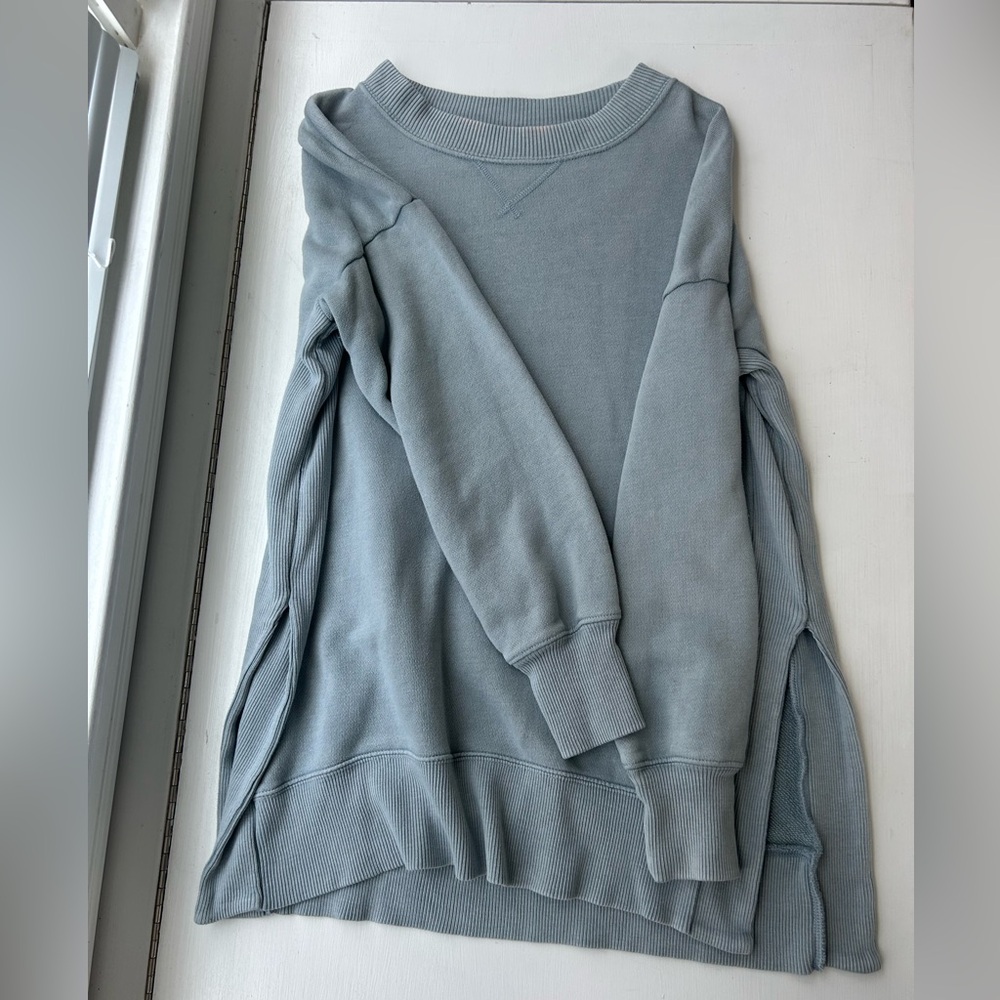 Aerie Blue Crew Neck Sweater with Ribbed Details